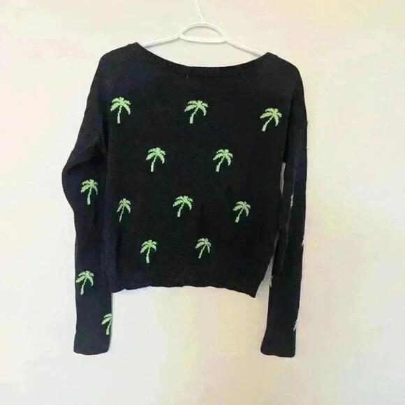Hollister, Boat Neck , Palm Tree Sweater, Navy And Lime Green, Size Xs - Picture 11 of 12